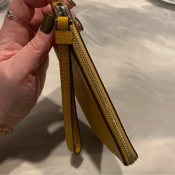 Coach Corner Leather Zip Wristlet - Honeycomb Yellow🍯 - Picture 7 of 11